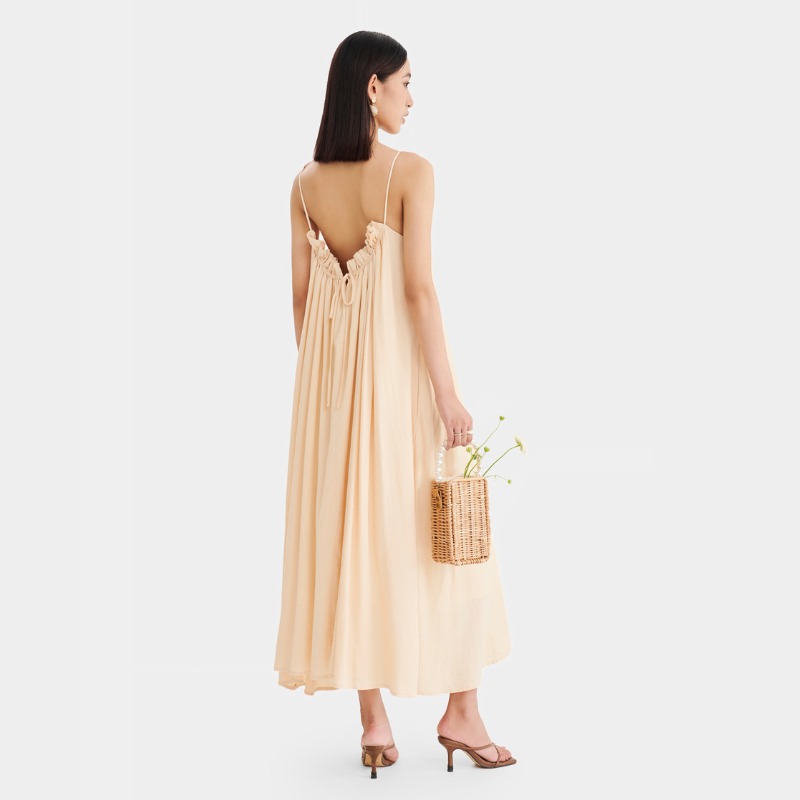 Đầm maxi MARC FASHION 2 dây form suông hở lưng thắt nơ - FALH053123