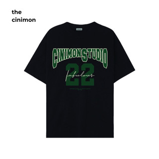 Áo thun CINIMON STUDIO cotton unisex ngắn tay dáng rộng màu đen