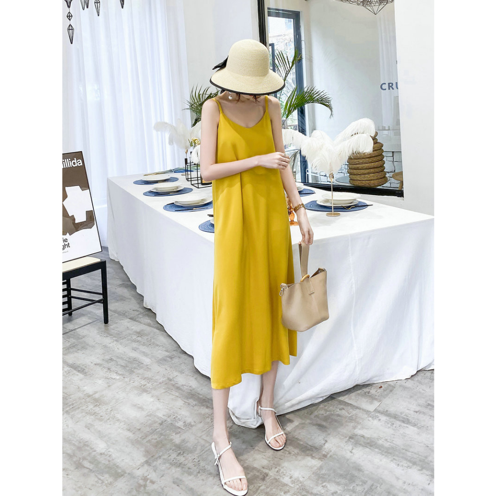 Váy 2 dây dáng dài trơn nhiều màu dễ phối đồ, mặc đi làm đi chơi, quai váy có điều chỉnh dài ngắn