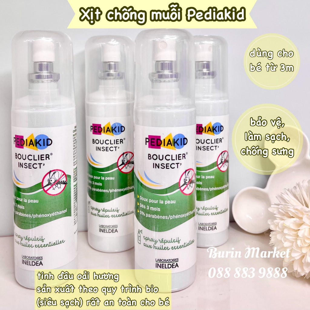 Xịt chống muối và côn trùng  cho bé Pediakid Pháp 100ml - chống muỗi- Burin Market