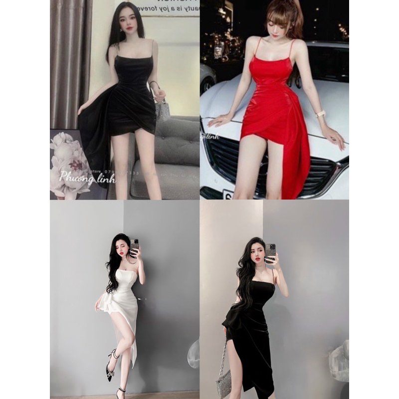 Đầm Body cup tà eo Xưởng May Đường Hoa 2 màu kèm ảnh thật