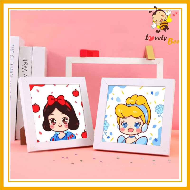 Bộ Tranh Đính Đá 5D 15*15cm Dễ Thương CÓ KHUNG hình các công chúa Disney Chibi siêu đáng yêu