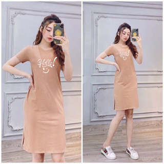 Đầm thun nữ dáng dài in chữ Hello mã D132