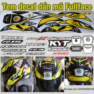 Tem Màu Vàng dán Mũ Fullface tặng kèm tem chữ tên xe