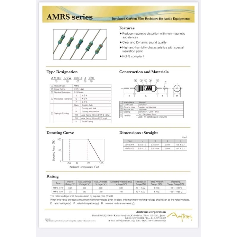 Điện trở Nhật Carbon Film for Audio 270R, 270ohm 1/4W