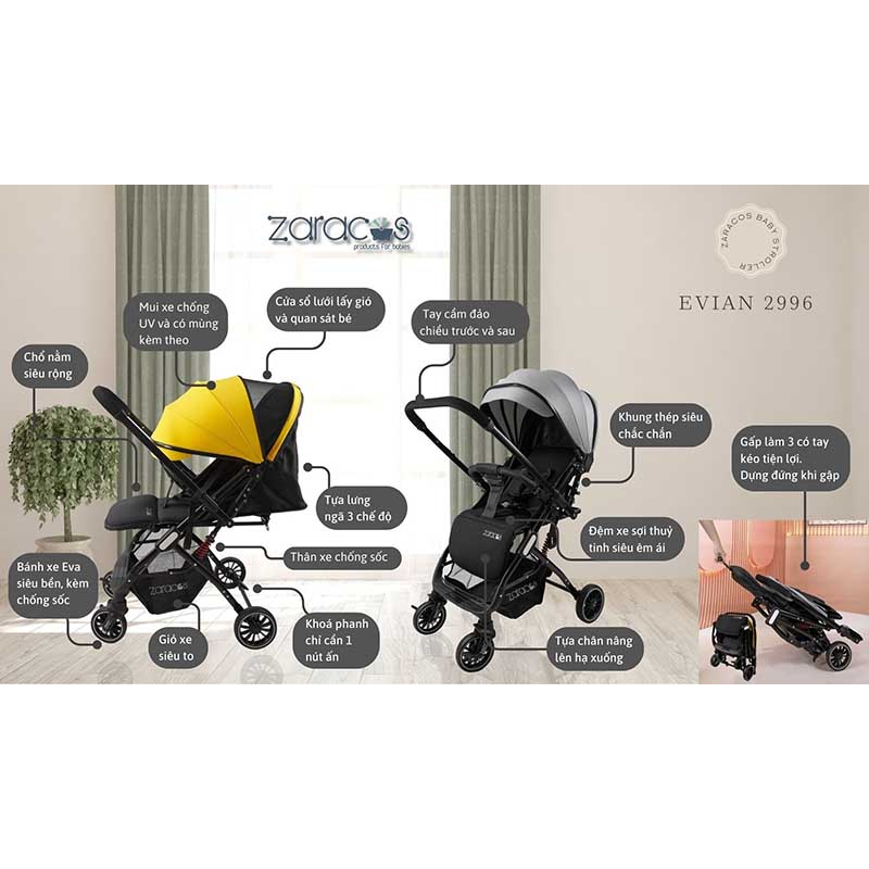 Xe đẩy 2 chiều cho bé 0-3 tuổi - ZARACOS