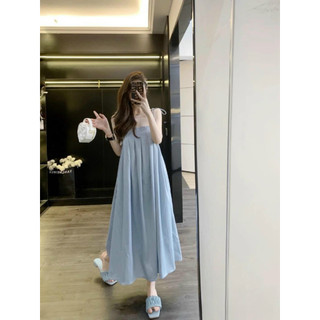 [Kèm hình thật] Đầm maxi xuông 2 dây xếp ly ngực nơ vai
