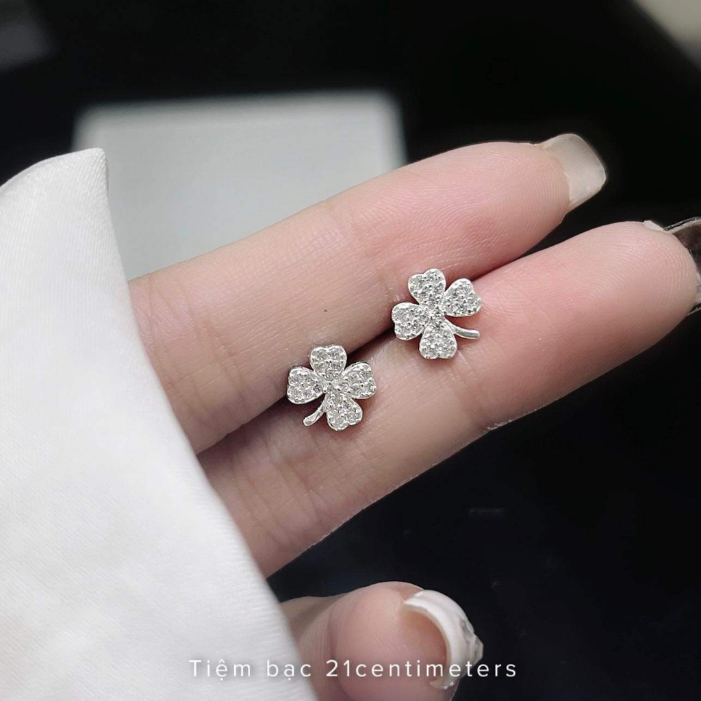 Bông tai bạc Tiệm bạc 21 Centimeters Cỏ 4 lá đính đá