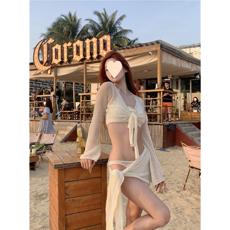 SET BIKINI 4 MẢNH BE KÈM ÁO KHOÁC KHĂN QUẤN DẬP LỖ KÍN ĐÁO DỄ THƯƠNG SEXY