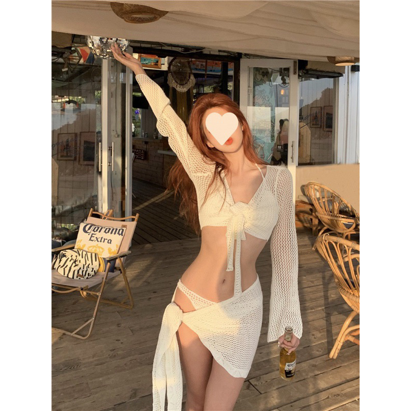 SET BIKINI 4 MẢNH BE KÈM ÁO KHOÁC KHĂN QUẤN DẬP LỖ KÍN ĐÁO DỄ THƯƠNG SEXY