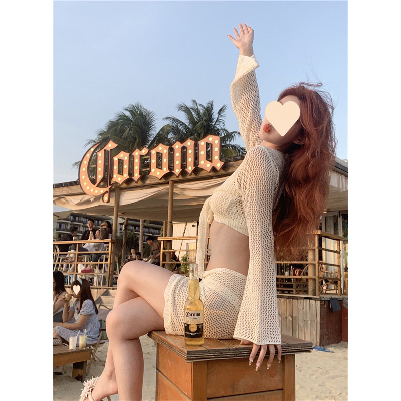 SET BIKINI 4 MẢNH BE KÈM ÁO KHOÁC KHĂN QUẤN DẬP LỖ KÍN ĐÁO DỄ THƯƠNG SEXY