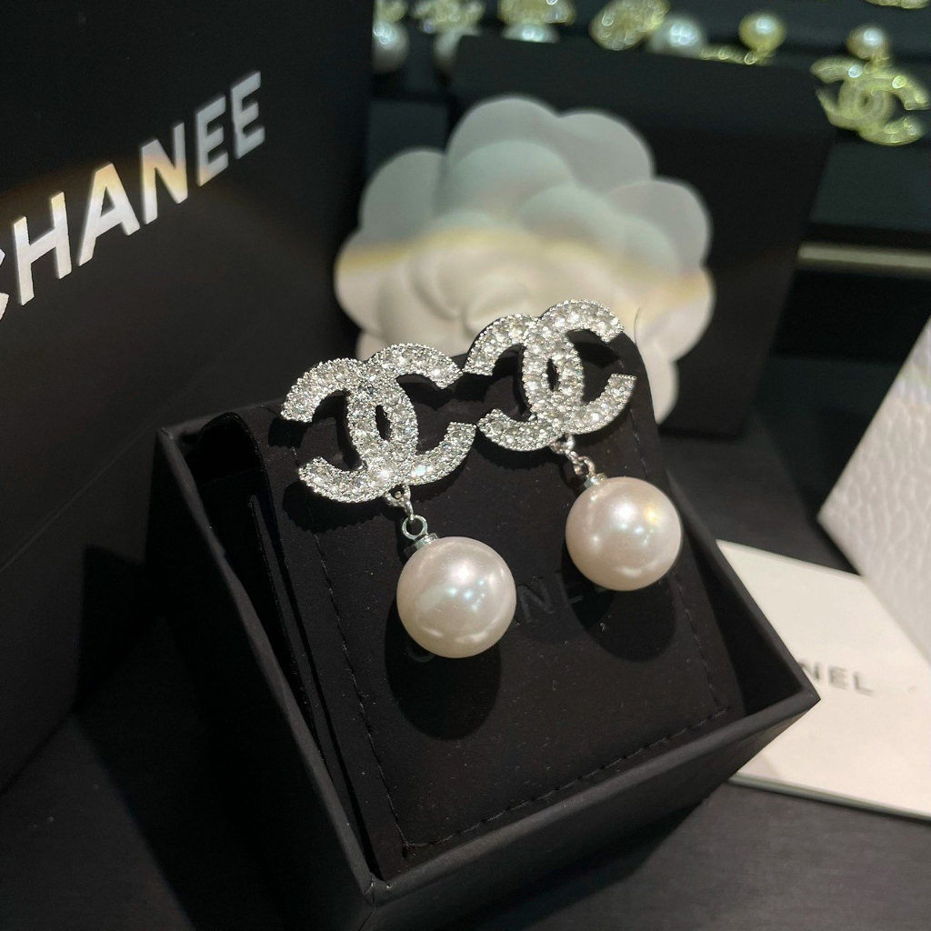 Khuyên chữ X bạc thả hạt ngọc trai nhân tạo sang chảnh ECN31