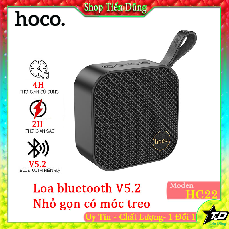 Loa bluetooth Hoco HC22 hỗ trợ ghép TWS kết nối bluetoothV5.2 hỗ trợ cắm USB, thẻ nhớ TF, Cổng AUX 3.5mm, có móc treo