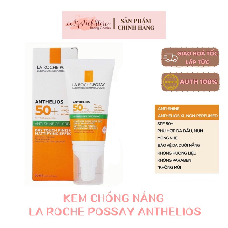 Kem chống nắng La Roche-Posay Anthelios anti-shine gel-cream dry touch finish mattifying effect spf50+ 50ml mẫu mới 2023