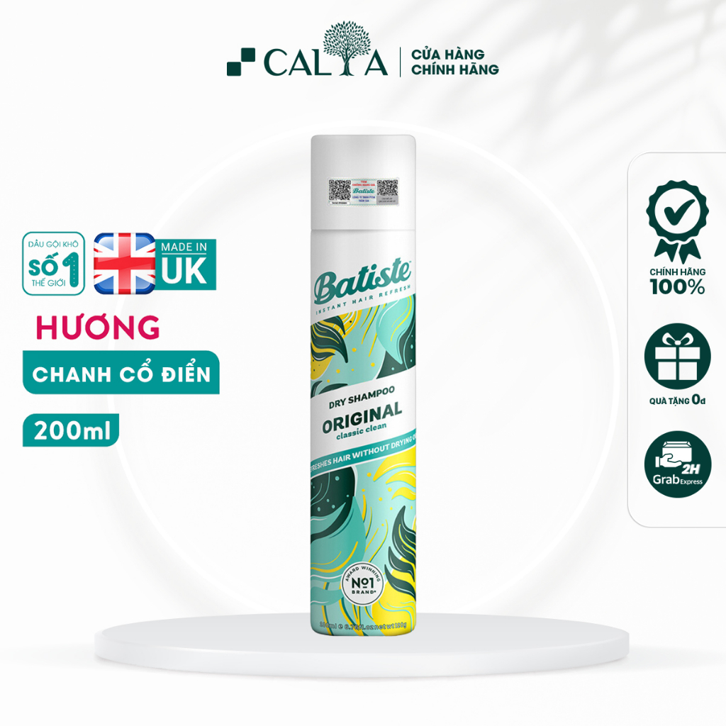 Dầu Gội Khô Hương Cam Chanh Cổ Điển, Sạch Dầu Nhờn Tức Thì - Batiste Dry Shampoo Clean & Classic Original 200ml
