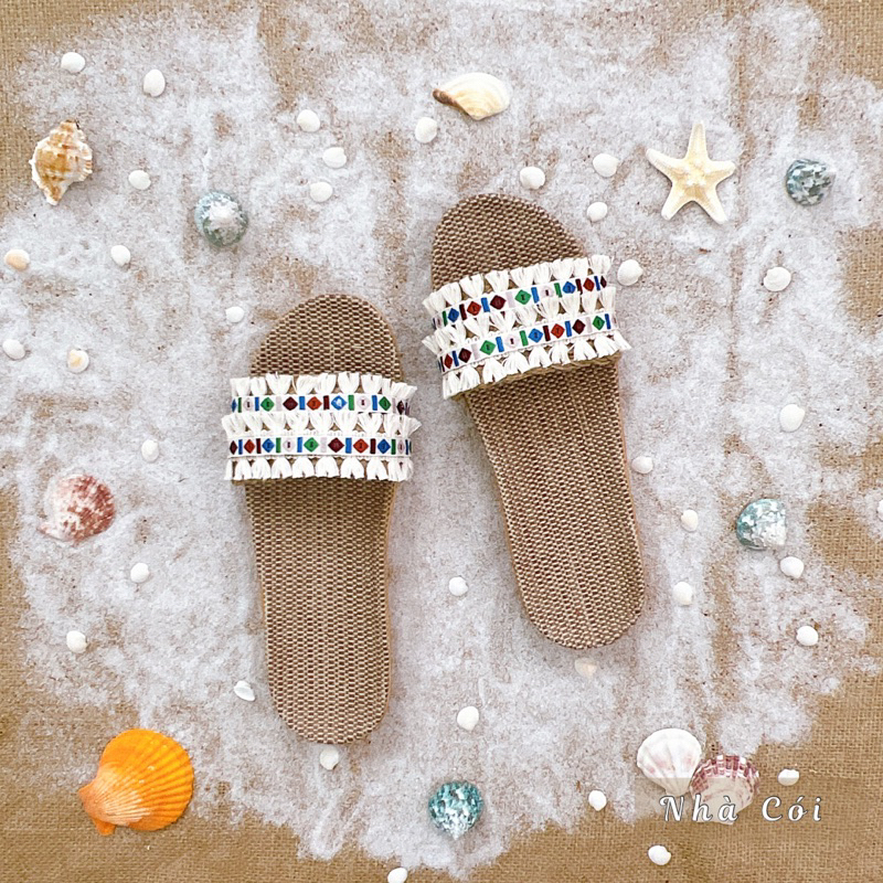 Dép cói đi biển siêu nhẹ Tua rua tuyết Mẹ&bé