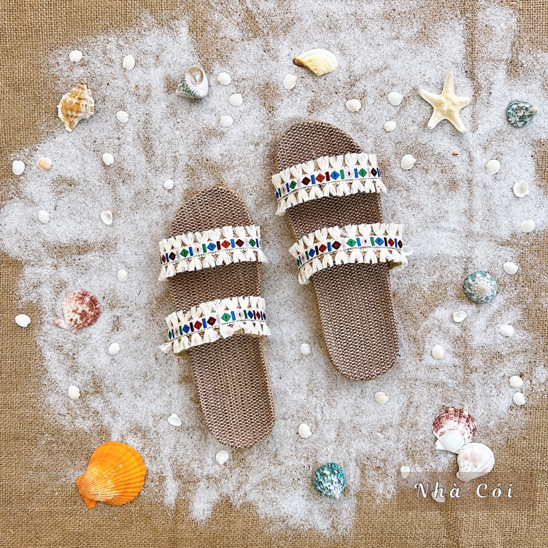 Dép cói đi biển siêu nhẹ Tua rua tuyết Mẹ&bé