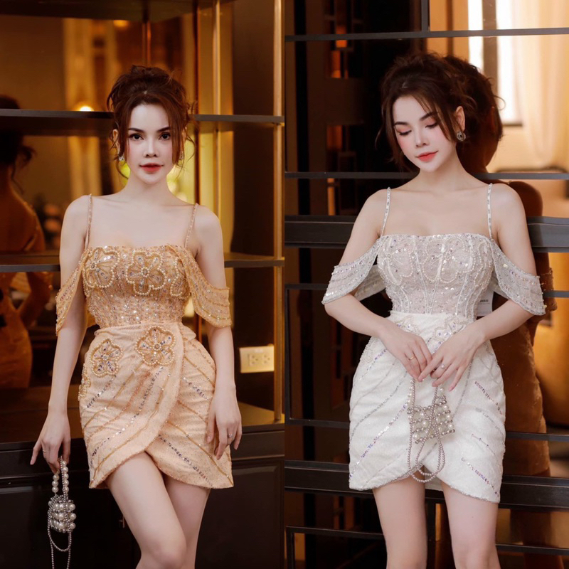 Đầm body dự tiệc kết cườm hình hoa mai sang trọng - size S/M/L