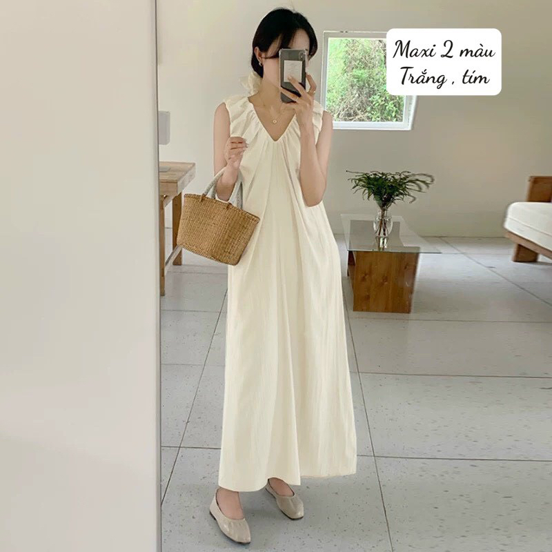 Váy Maxi zip dáng dài sát nách 2 màu