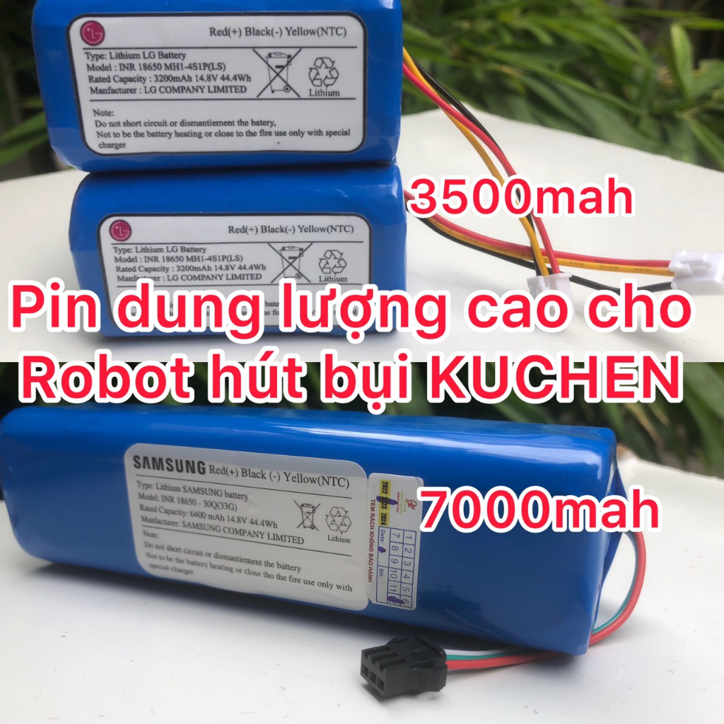 PIN DUNG LƯỢNG CAO 7000MAH ( BH 6 tháng) NÂNG CẤP CHO PIN ROBOT HÚT BỤI KUCHEN: KUR6612/KUR2709/KU8781/KU PPR8881