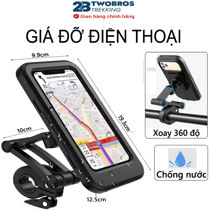 Giá Đỡ Điện Thoại Xe Máy Xe Đạp Chống Nước, Xoay 360 Độ, Kẹp Chân Gương Xe Máy