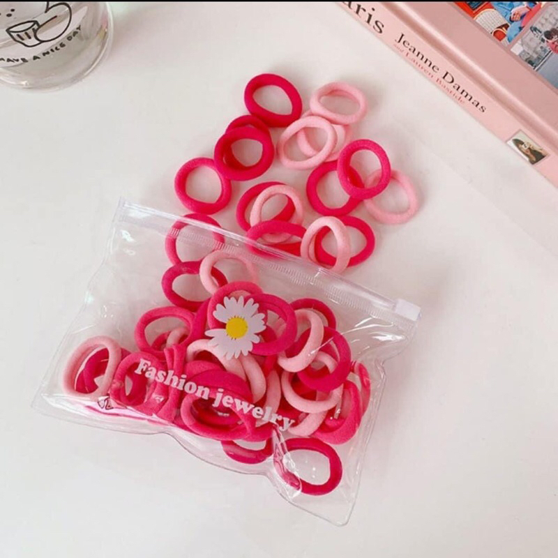 Set 50 buộc tóc dễ thương nhiều màu cho bé kèm túi zip xịn xò [Pink-CH10]