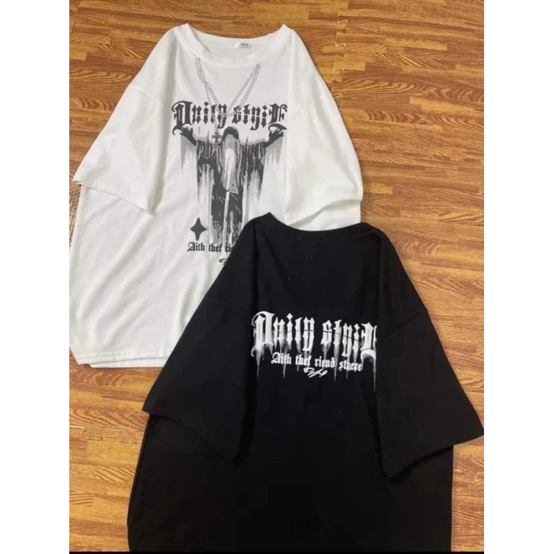 Áo thun Cotton khô 3158 form rộng in chữ 2 mặt kèm phụ kiện xích