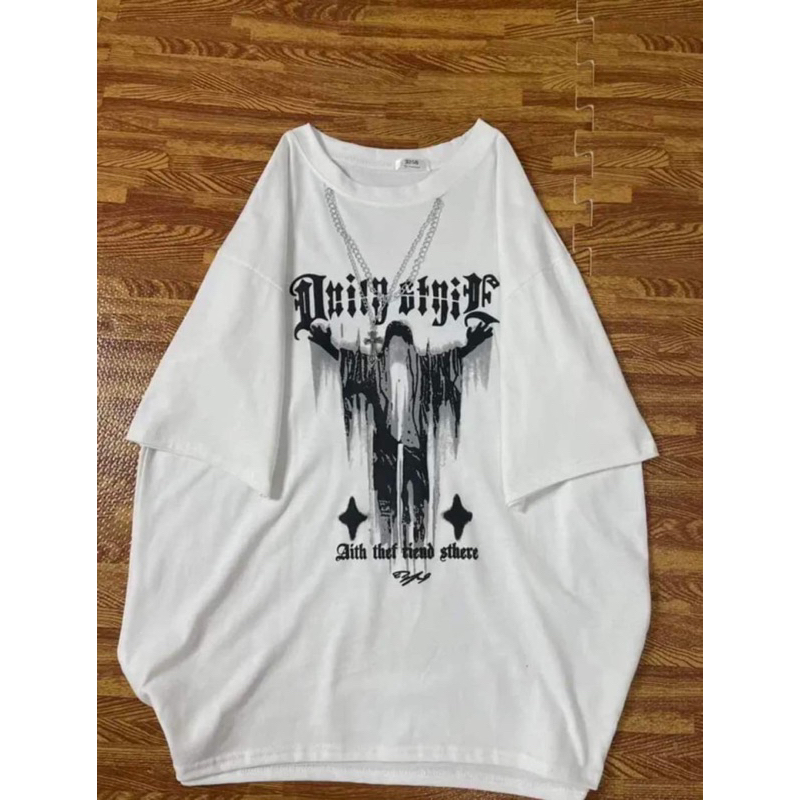 Áo thun Cotton khô 3158 form rộng in chữ 2 mặt kèm phụ kiện xích