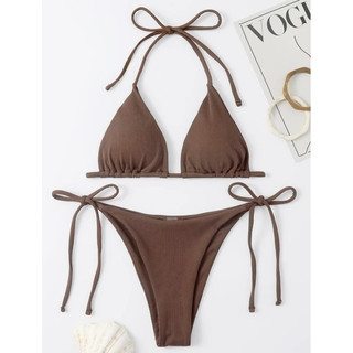 𝒫𝑒𝒶𝒸𝒽𝓎 𝒷𝒾𝓀𝒾𝓃𝒾 - Bộ bikini màu trơn Gợi cảm nâu