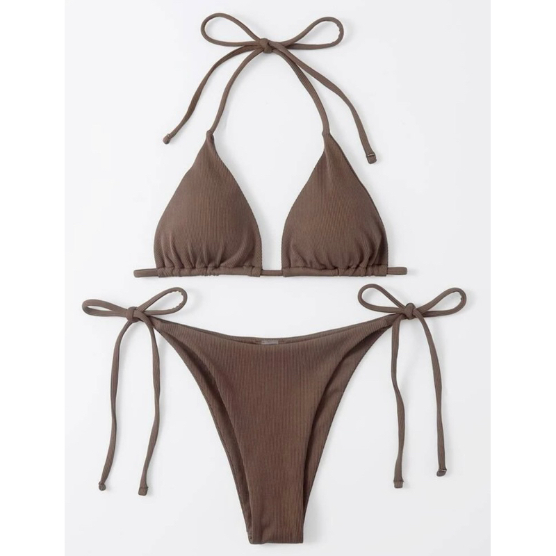 𝒫𝑒𝒶𝒸𝒽𝓎 𝒷𝒾𝓀𝒾𝓃𝒾 - Bộ bikini màu trơn Gợi cảm nâu