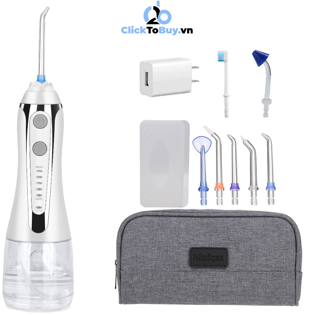 Tăm nước cầm tay H2ofloss HF2, tặng hộp đựng đầu tăm và túi du lịch tiện lợi. Dụng cụ vệ sinh răng miệng hoàn hảo