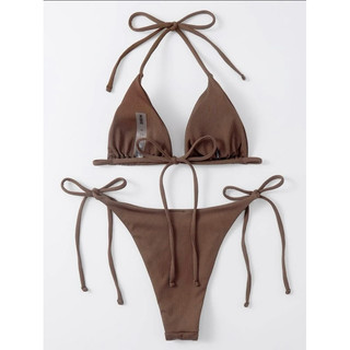 𝒫𝑒𝒶𝒸𝒽𝓎 𝒷𝒾𝓀𝒾𝓃𝒾 - Bộ bikini màu trơn Gợi cảm nâu