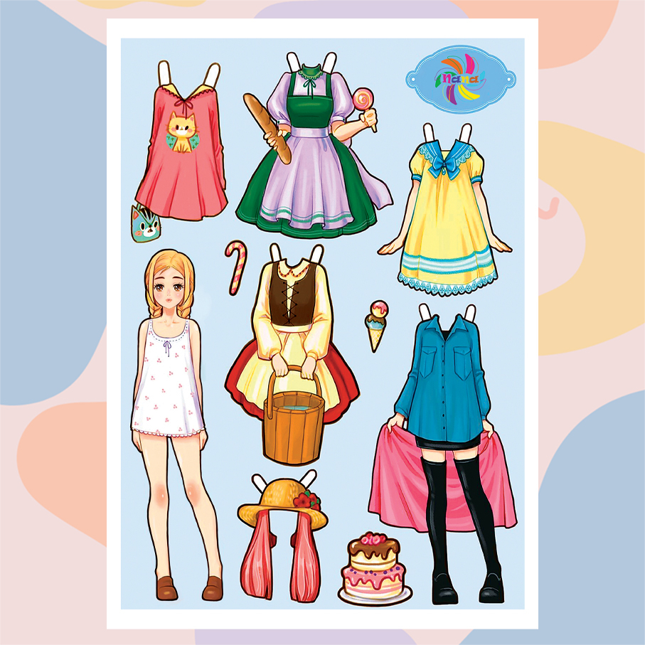 Búp bê giấy Chibi thay đồ thủ công thời trang phong cách Hàn Quốc cho bé combo 6 hình siêu đáng yêu BBG004