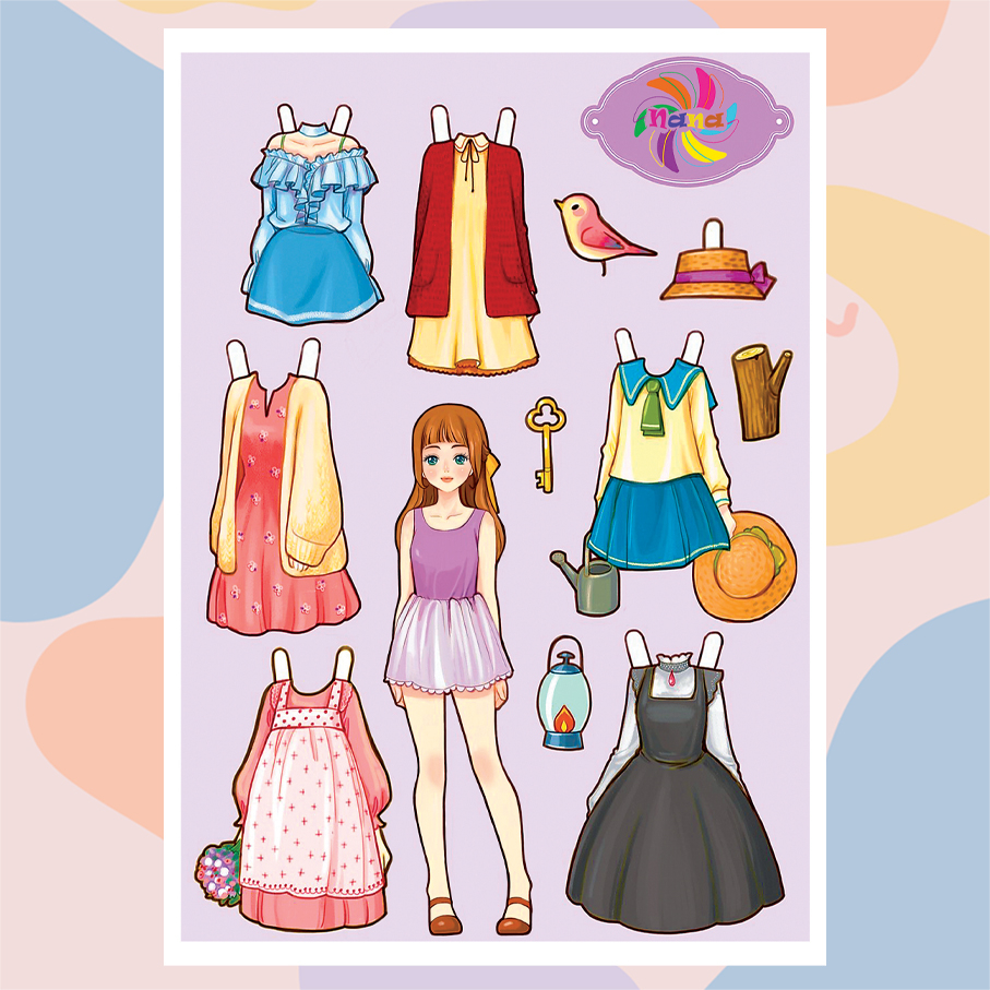 Búp bê giấy Chibi thay đồ thủ công thời trang phong cách Hàn Quốc cho bé combo 6 hình siêu đáng yêu BBG004