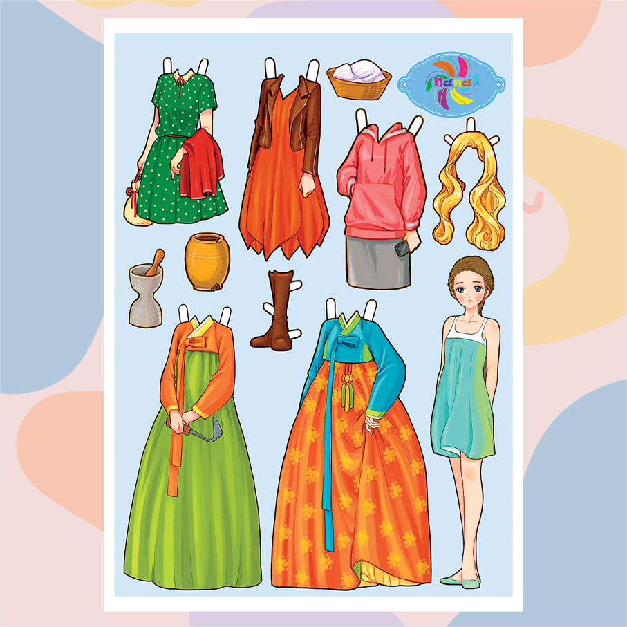 Búp bê giấy Chibi thay đồ thủ công thời trang phong cách Hàn Quốc cho bé combo 6 hình siêu đáng yêu BBG004