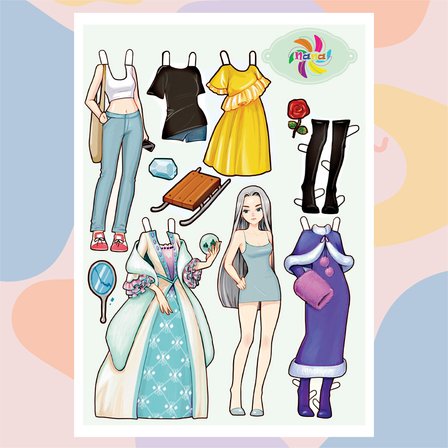 Búp bê giấy Chibi thay đồ thủ công thời trang phong cách Hàn Quốc cho bé combo 6 hình siêu đáng yêu BBG004