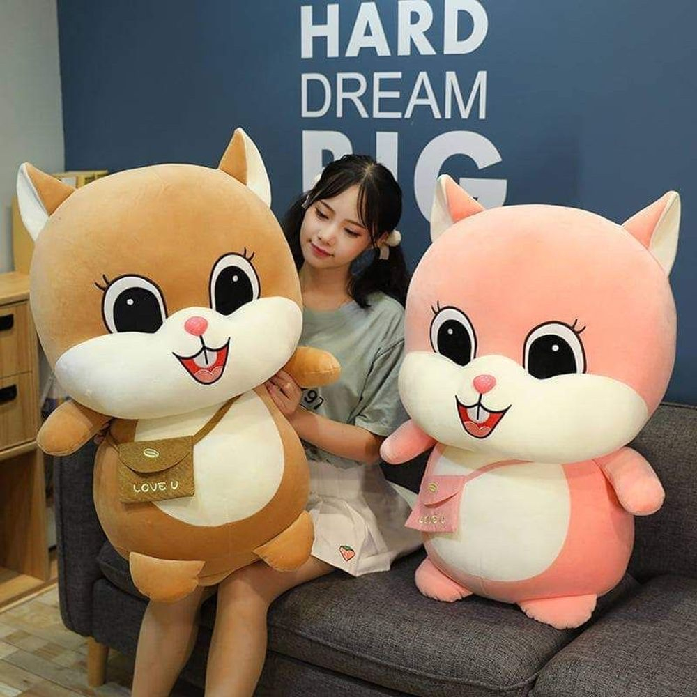 Gấu bông sóc đeo túi dễ thương, thú nhồi bông to khổng lồ hình con sóc cute