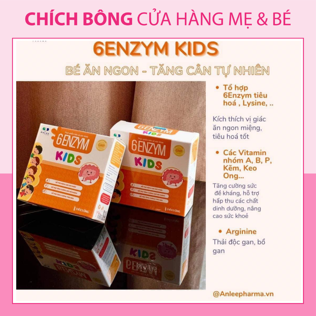 6 enzym kids, siro ăn ngon tăng sức đề kháng cho bé (hộp 15 ống)