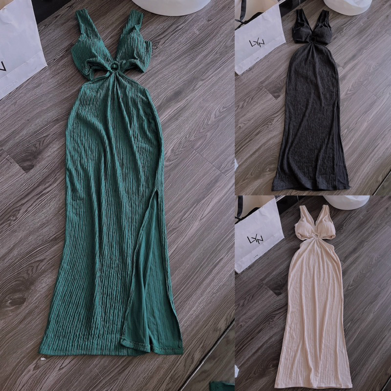 Đầm Body Maxxi Dây Bản Khoét Eo KHOEN V Cúp Mút Ngực Chất Thun Sóng