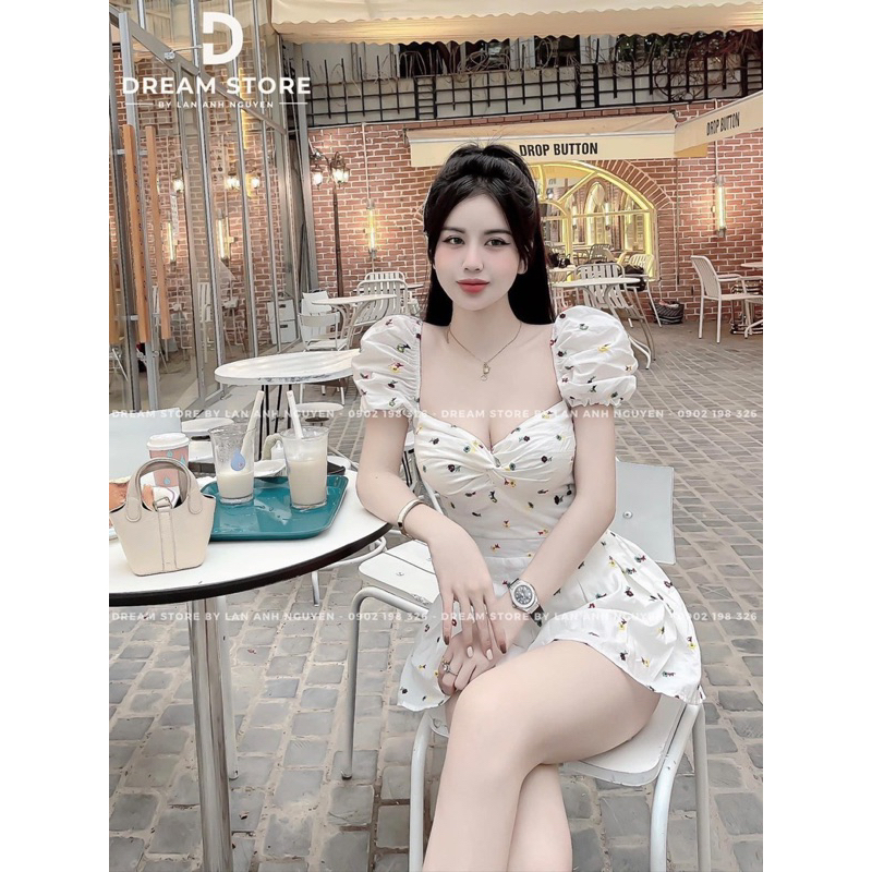 Đầm Tăm Lạnh Sát Nách Đính Hoa Ngực Dáng Xoè