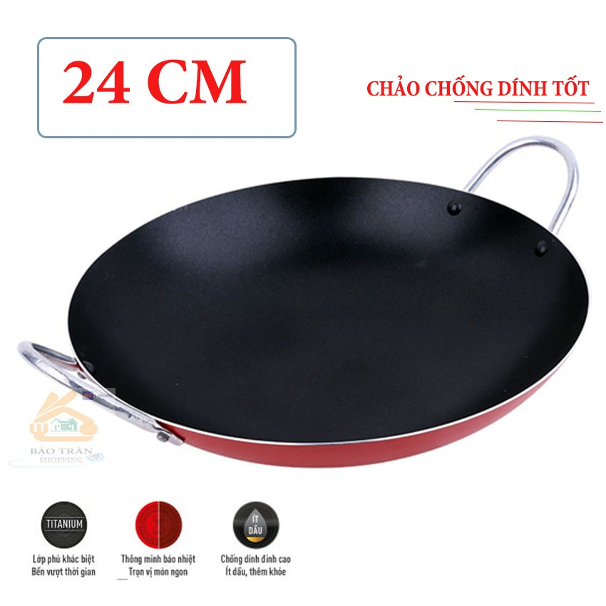 Chảo chống dính 2 quai sâu lòng size 24cm cao cấp chảo xào chất liệu an toàn cho sức khỏe