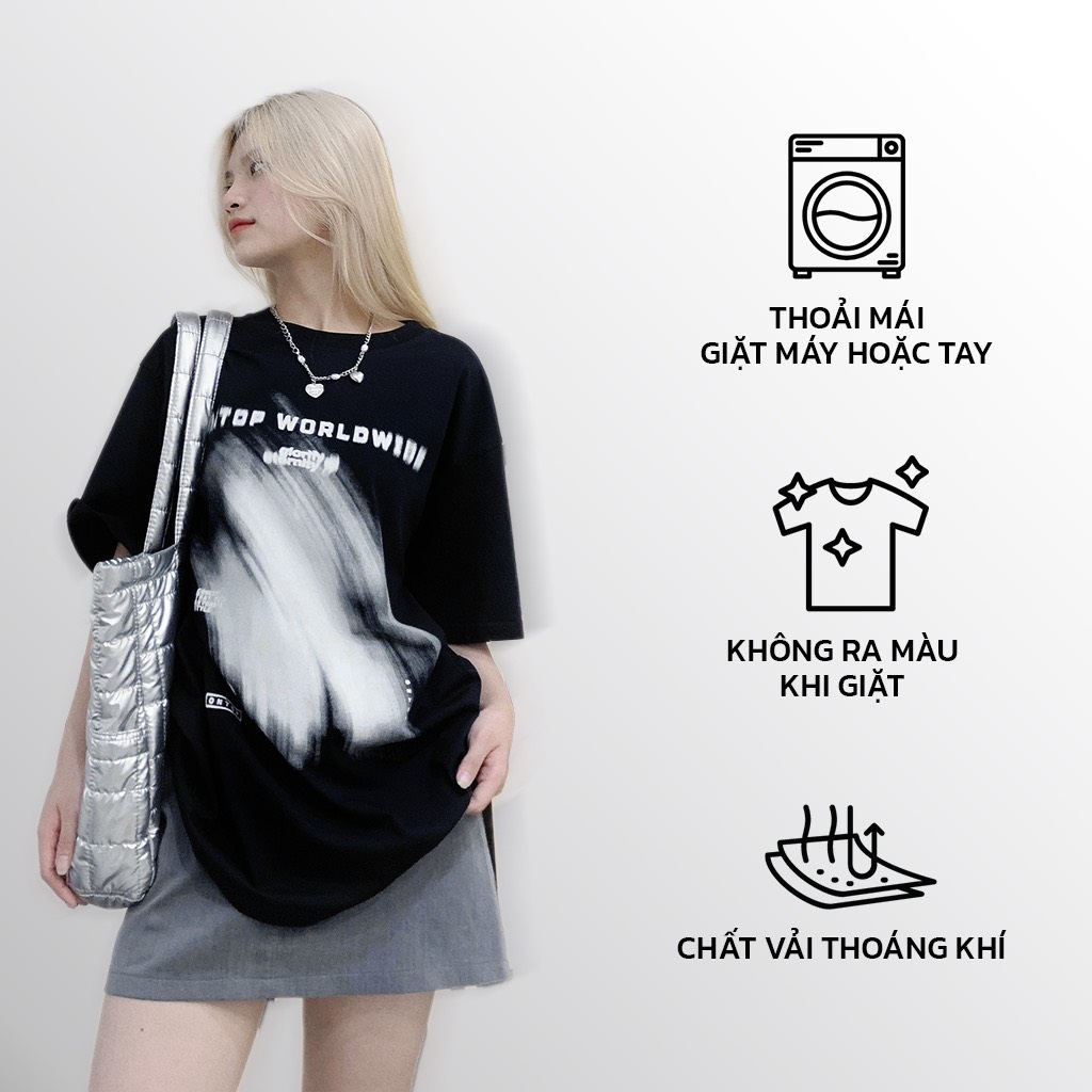 Áo thun local brand ONTOP Ripple I O21-T8 Unisex form rộng tay lỡ nam nữ