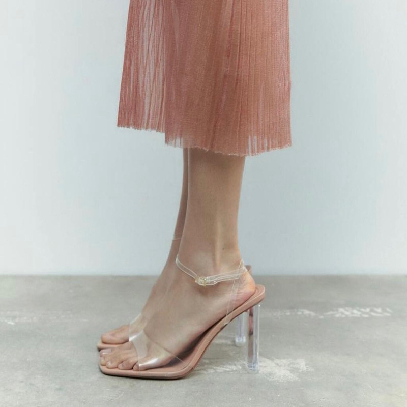 Giày sandal za.ra quai trong suốt gót dẹt trong