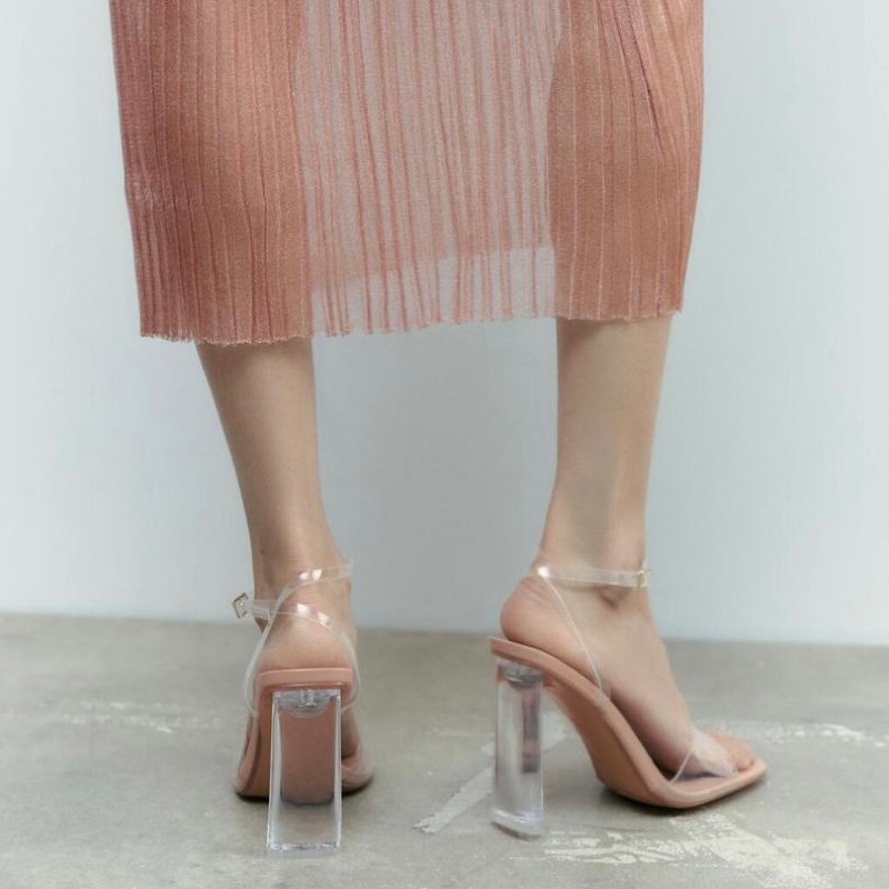 Giày sandal za.ra quai trong suốt gót dẹt trong