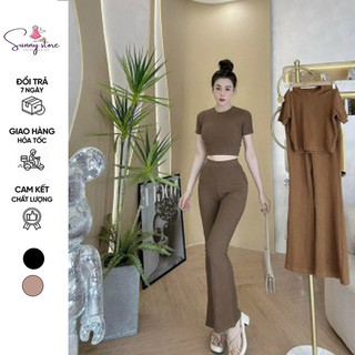 Set bộ croptop quần ống loe, bộ áo croptop quần ống loe