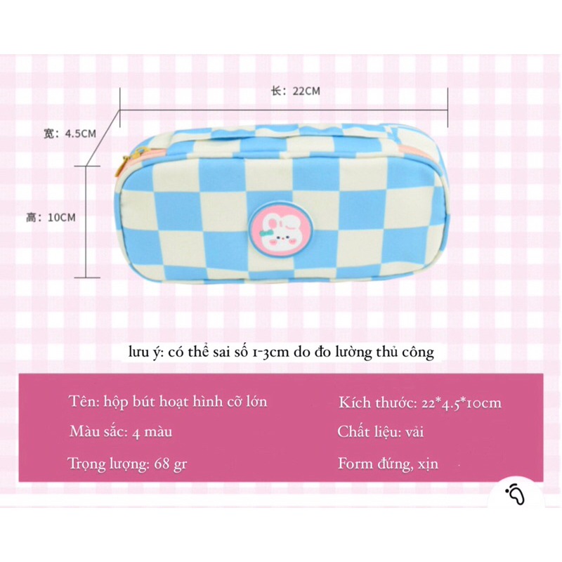 ( TẶNG BÚT ) Túi đựng bút caro hoạt hình có quai xách 4 gam màu cute