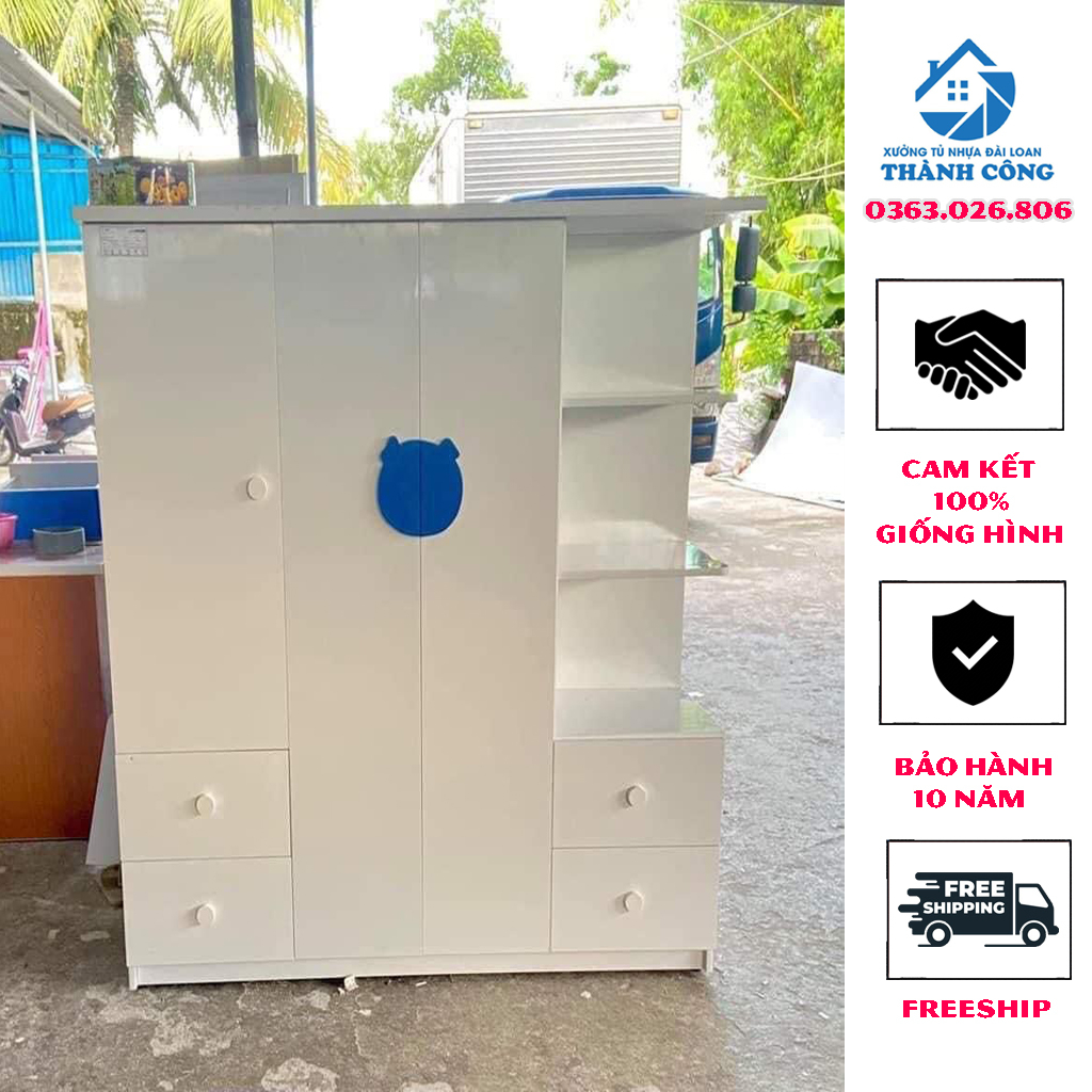 Tủ nhựa Đài Loan trẻ em 2 cánh nhiều ngăn kéo kèm kệ trang trí tay gấu thỏ in tên – Nội thất Thành Công