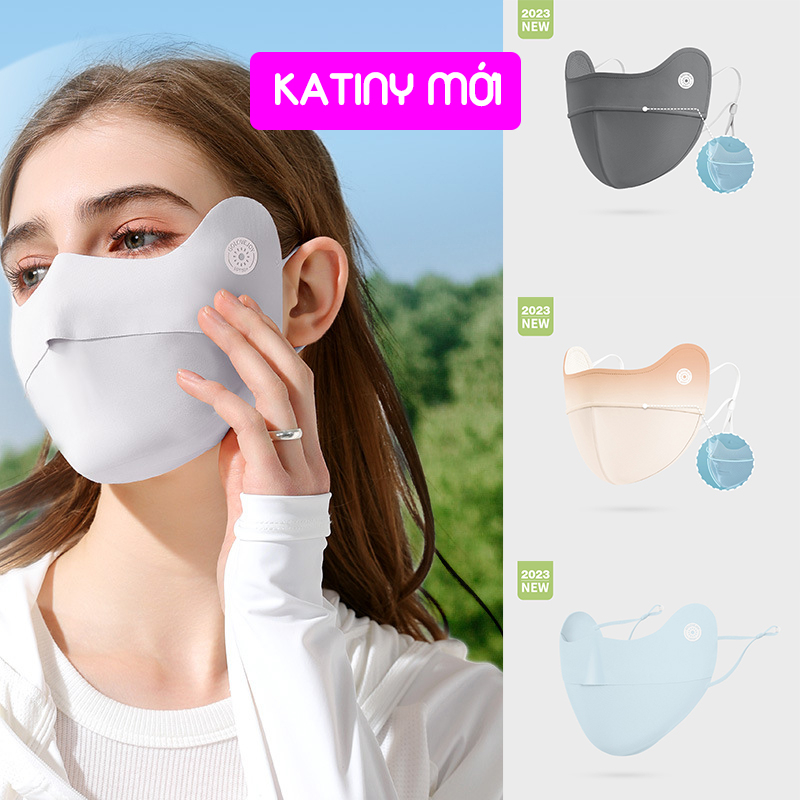 Khẩu trang Katiny mép tròn logo mới N99 lụa lạnh thoáng khí chống uv cho phụ nữ