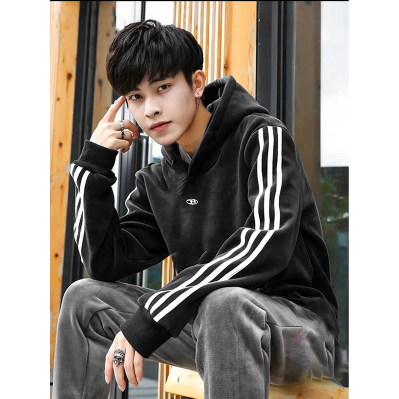 Áo Khoác Hoodie Chữ B Sọc Tay. Áo Nỉ Dày Dặn form rộng unisex nam nữ