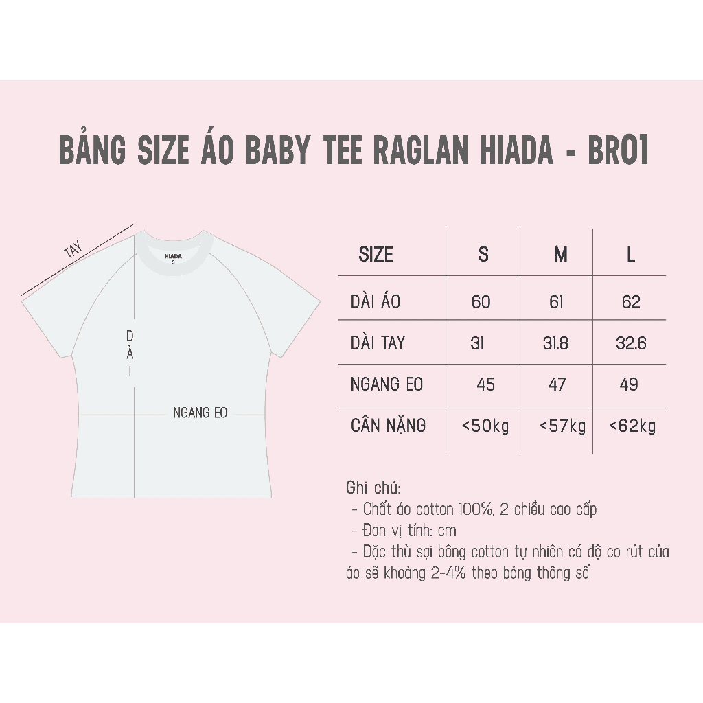 Áo Thun Nữ Babytee Raglan In Chữ HIADA Năng Động Vải Cotton Hoàn Toàn Thoáng Mát